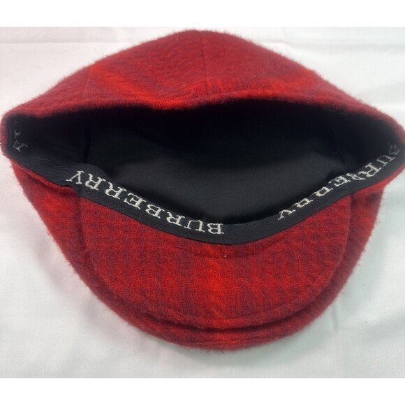 Burberry Wool/ Cashmere Beret Plaid Men’s Hat Size Medium, Red, London. - Picture 6 of 9